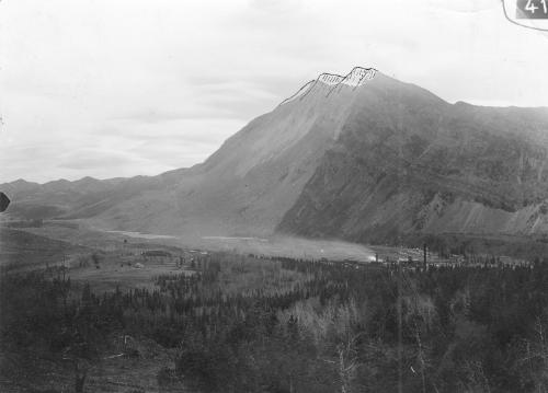 Photo 1995-043 : View Of Turtle Mountain In October, 1911, Taken From The Same Point As Plate Xiii.  The Block Which Broke Away In The 1903 Slide Is Shown In Outline.