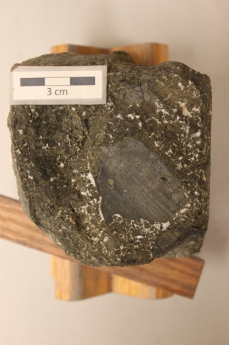 Photo 2019-344: Amygdaloidal basalt with brecciated basalt clasts.