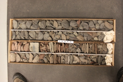 Photo 2019-451 : Photograph of core 1, Roberval K-92. Scale bar is 10 cm in length.