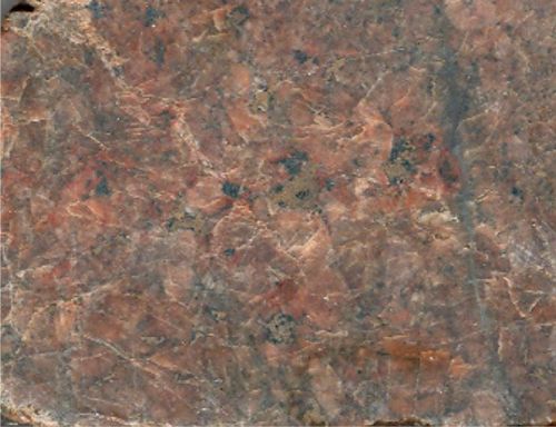 Photo 2020-704: Rock slab of a medium- to coarse-grained hypidiomorphic albitite (pink) sampled along the endocontact zone of the Contact Lake diorite intrusion wit  ...