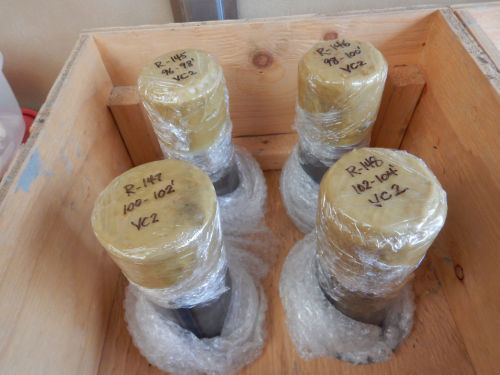 Photo 2022-331 : Cores sealed with wax mixture and packed for field transport to GSC