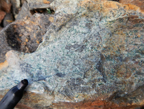Photo 2022-477 : Hand sample of listvenite containing abundant green fuchsite