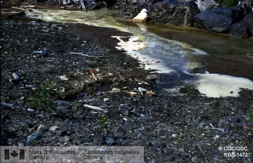 Photo KGS-1472 : Eaux sulfatées d'une source au gisement no 6 de la Brunswick Mining and Smelting Corporation Limited, district de Bathurst (N.-B.)